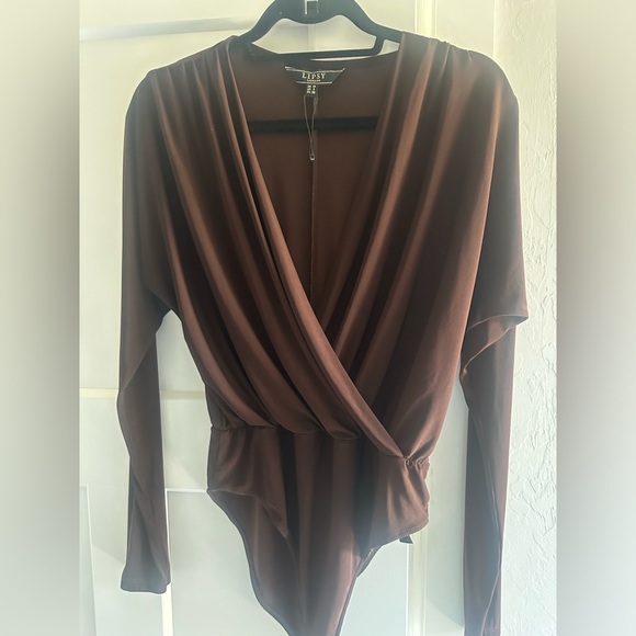 Lipsy Brown Wrap Bodysuit - Picture 9 of 14